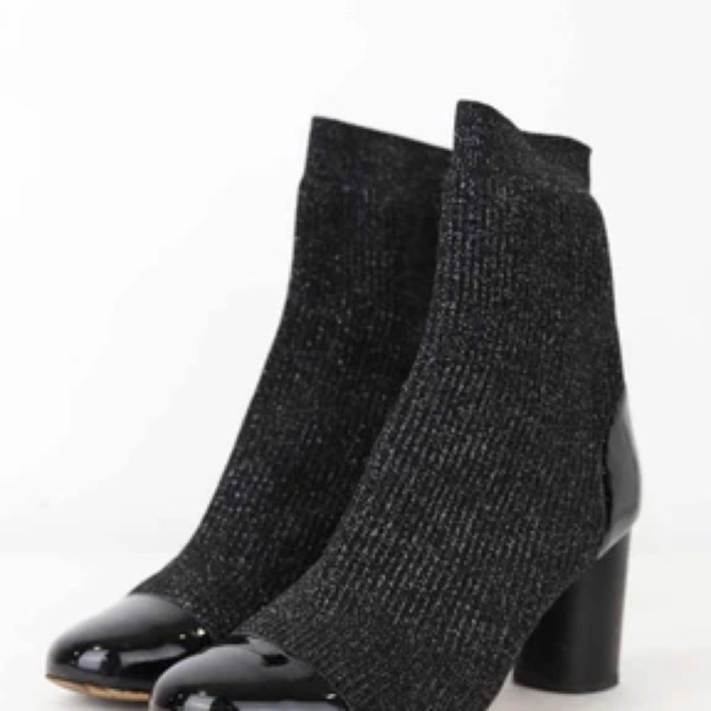 Sandro Captoe Glitter Black Sock Booties Size 39